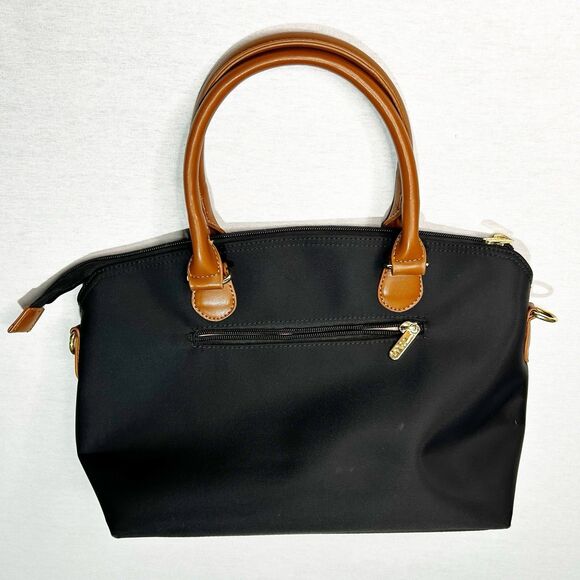 black NNEE Water Resistance Nylon Top Handle Satchel Handbag, faux leather trim - Picture 3 of 5
